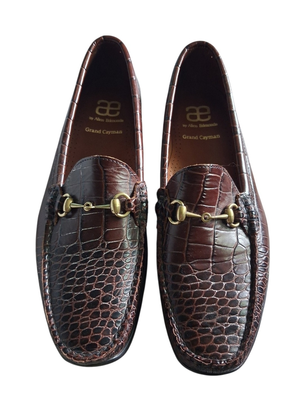 Allen Edmonds Brown Croc-Embossed Leather Loafers with Gold Horsebit